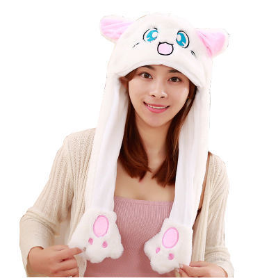 Windproof Winter Custom Korea Bunny Moving Ears Plush Cute Animal Cap Funny Rabbit ear Hats winter hats for women