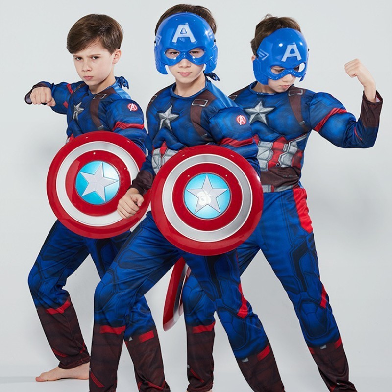 Hot Sale Movie Boys Captain Kids Long Sleeve Muscle Jumpsuits Halloween Child Cosplay Super Hero cosplay clothes