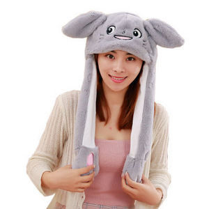 Windproof Winter Custom Korea Bunny Moving Ears Plush Cute Animal Cap Funny Rabbit ear Hats winter hats for women