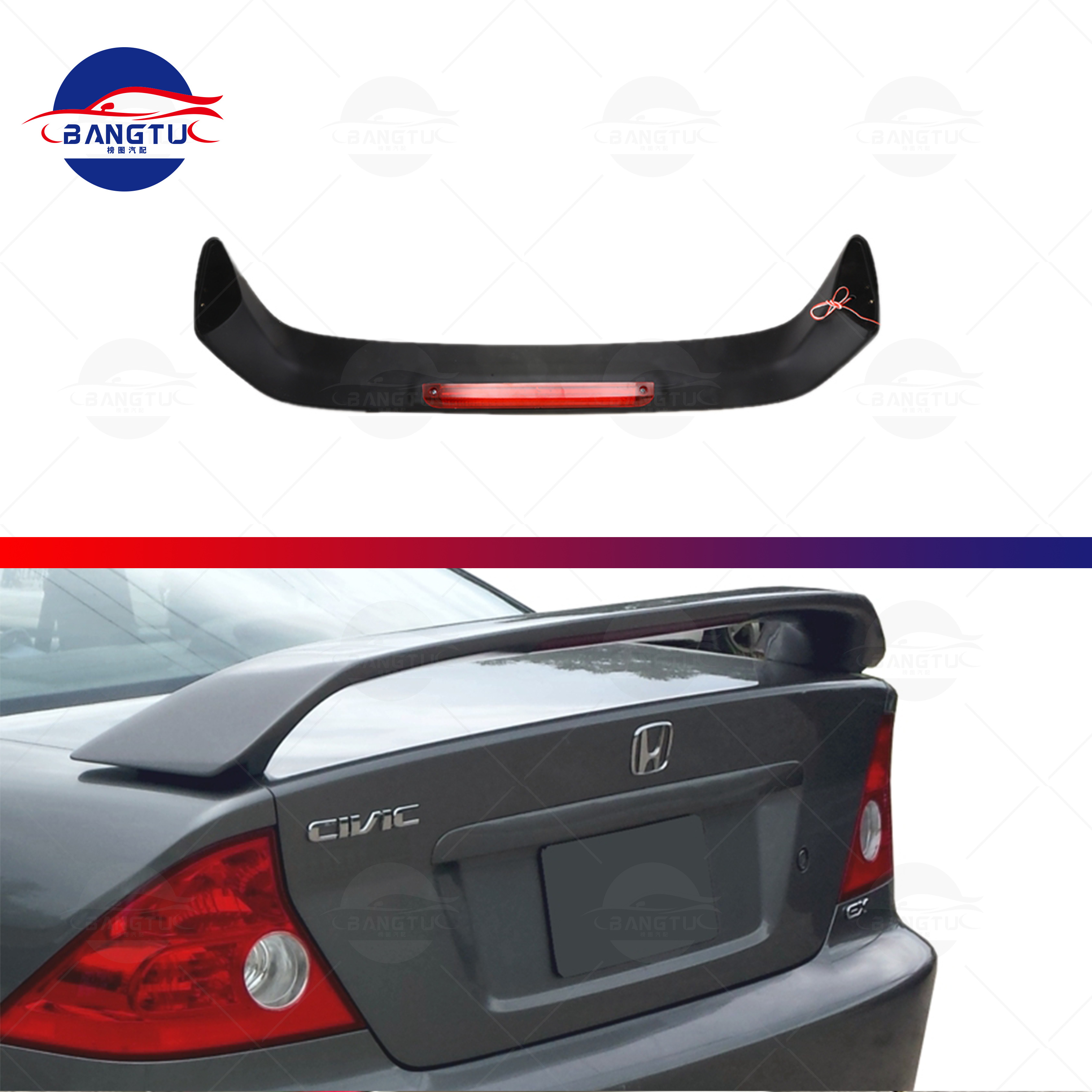 HOT SALE GOOD QUALITY FOR CIVIC 01-05 REAR SPOILER WITH LIGHT CAR SPOILER DIGGY SPOILER