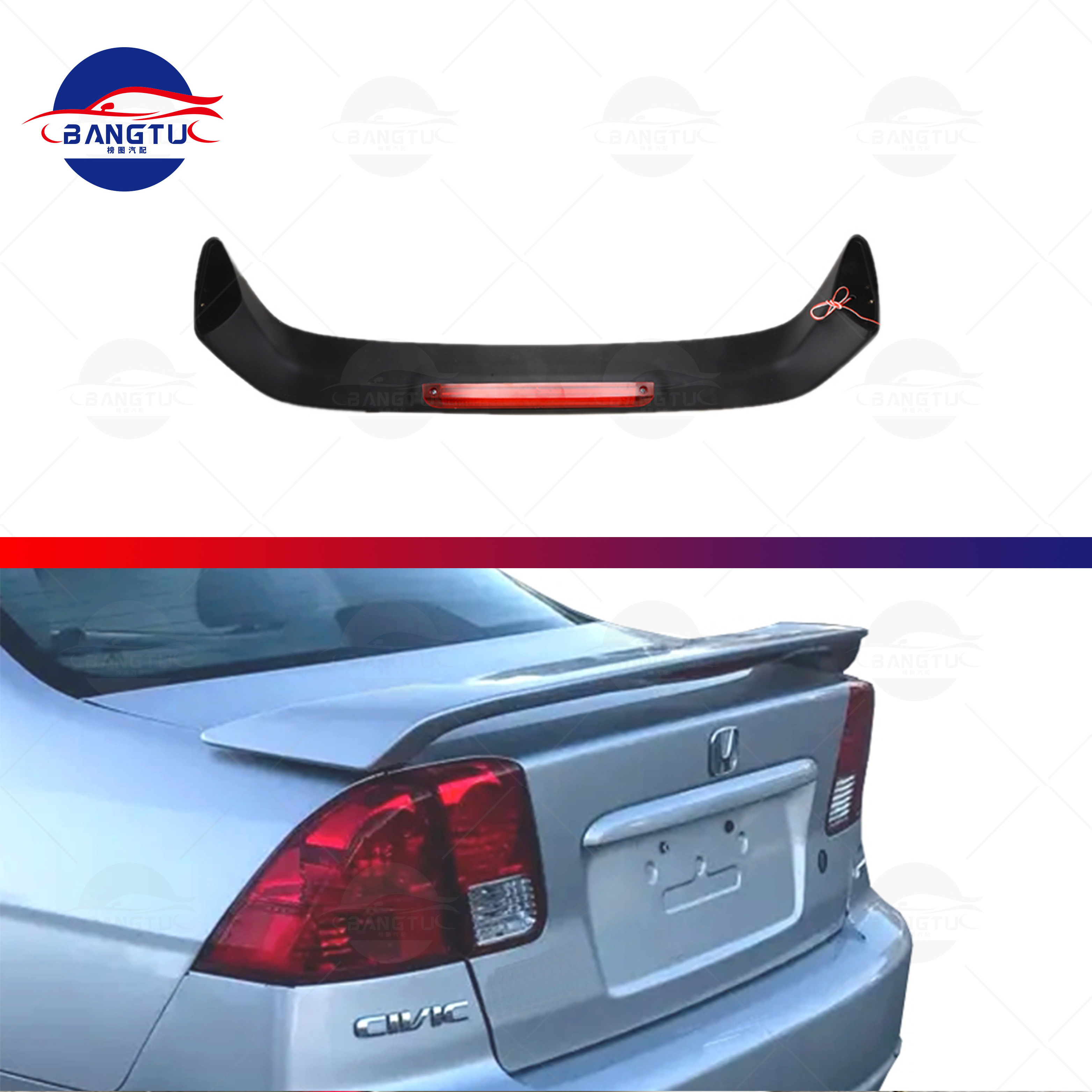 HOT SALE GOOD QUALITY FOR CIVIC 01-05 REAR SPOILER WITH LIGHT CAR SPOILER DIGGY SPOILER