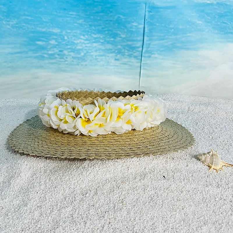 Summer Tropical Hawaii Honolulu Natural Seagrass Grass Natural Straw Open Top Straw Hat  Crownless Visor  Hat