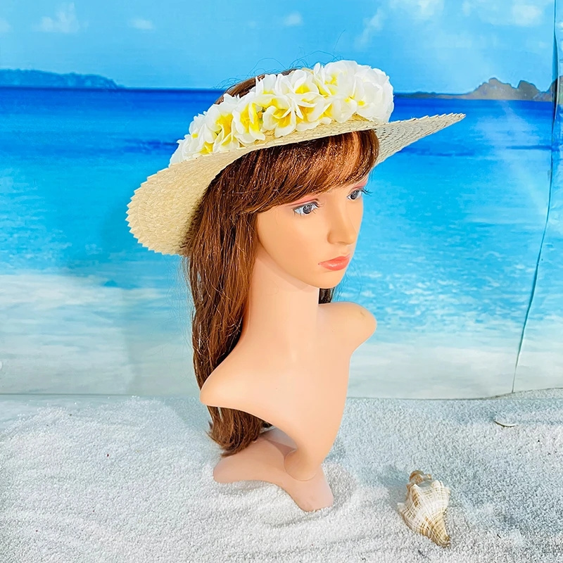 Summer Tropical Hawaii Honolulu Natural Seagrass Grass Natural Straw Open Top Straw Hat  Crownless Visor  Hat