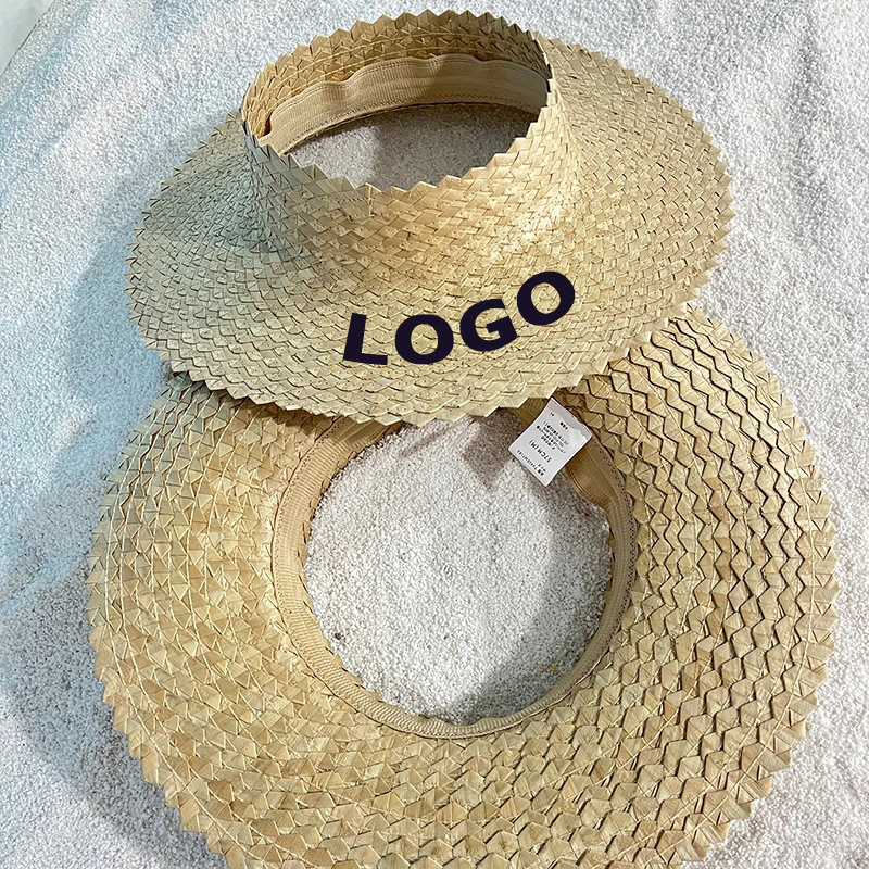 Summer Tropical Hawaii Honolulu Natural Seagrass Grass Natural Straw Open Top Straw Hat  Crownless Visor  Hat