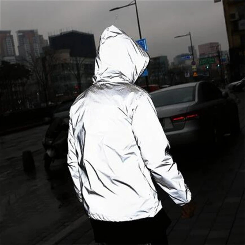 New Streetwear Noctilucent Men Jackets Cycling Clothes reflective Windbreaker women waterproof Jacket hip hop Hooded Coat Unisex