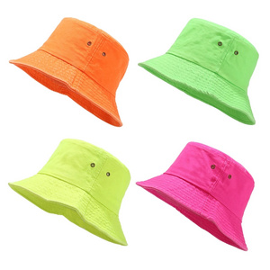 Cotton Neon Bucket Hats  Packable Fluorescent   Fishing Hunting Summer Travel Bucket Cap Hat