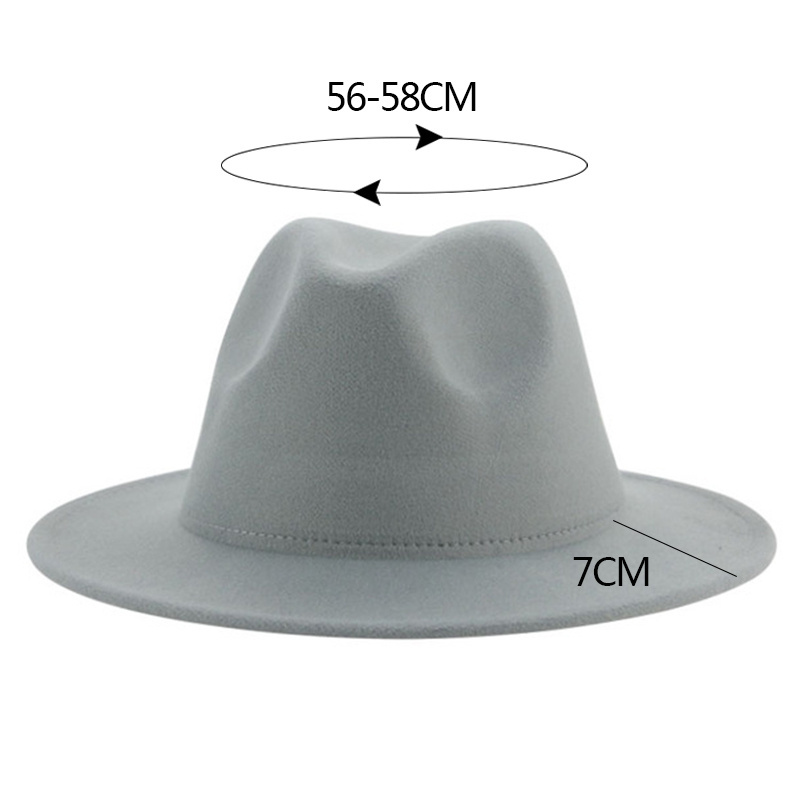 7CM Wide Brim Solid Fedora Panama Hats Wide Flat Brim Trilby Wool Felt Hat