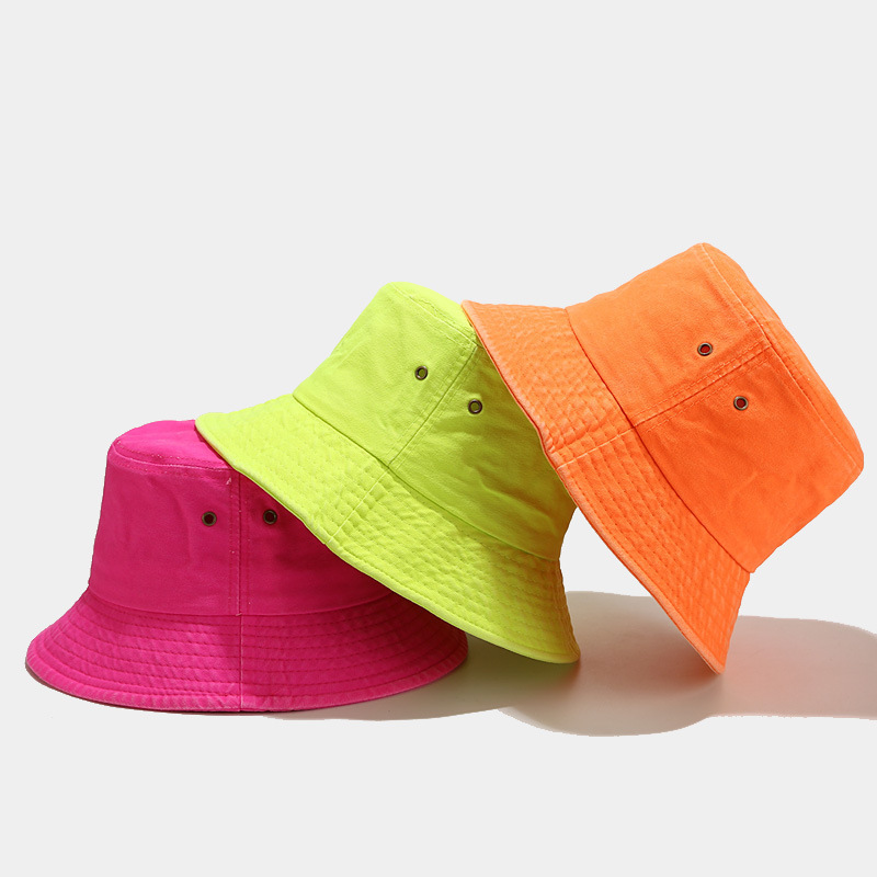 Cotton Neon Bucket Hats  Packable Fluorescent   Fishing Hunting Summer Travel Bucket Cap Hat