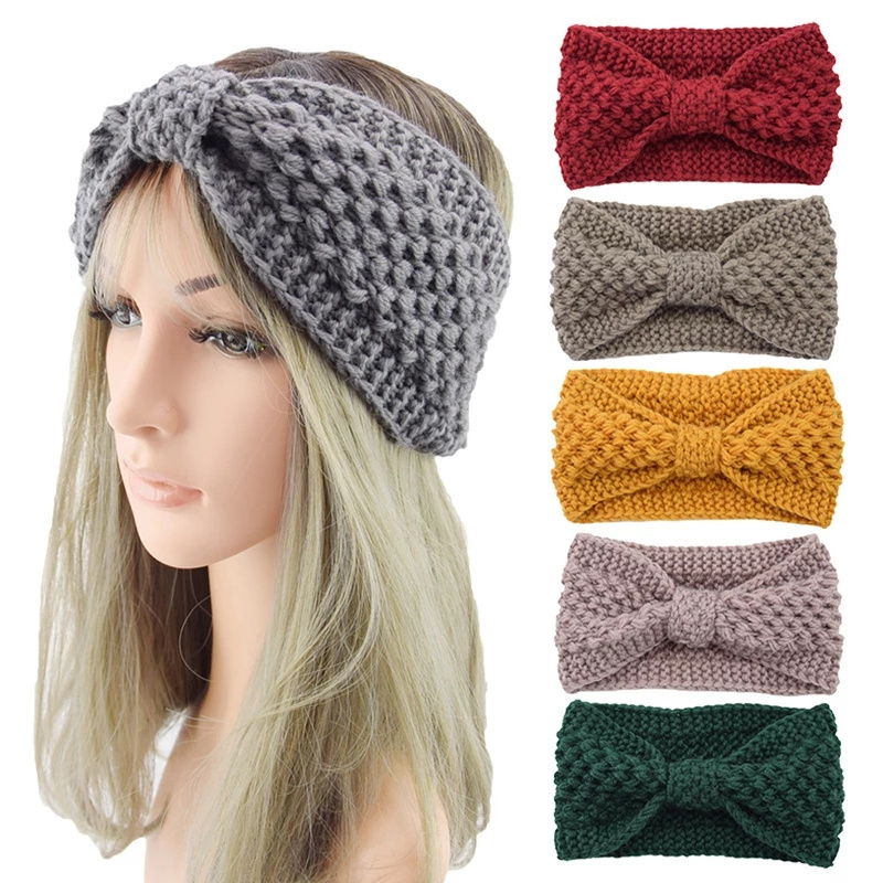 Winter Knitted Elastic Headbands Turban For Women Girls Knitting Hairband Crochet Bow Wide Headbands