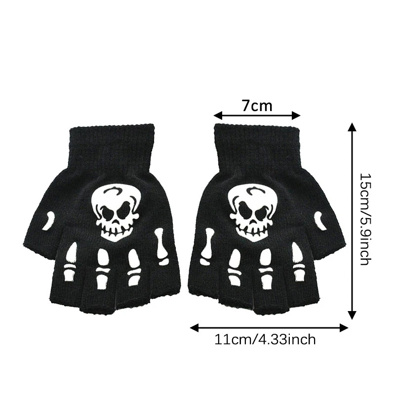 Novelty Unisex Mittens Horror Skull Bone Skeleton Paw Half Gloves Winter Fashion Warmer Halloween Dress Luminous Gloves