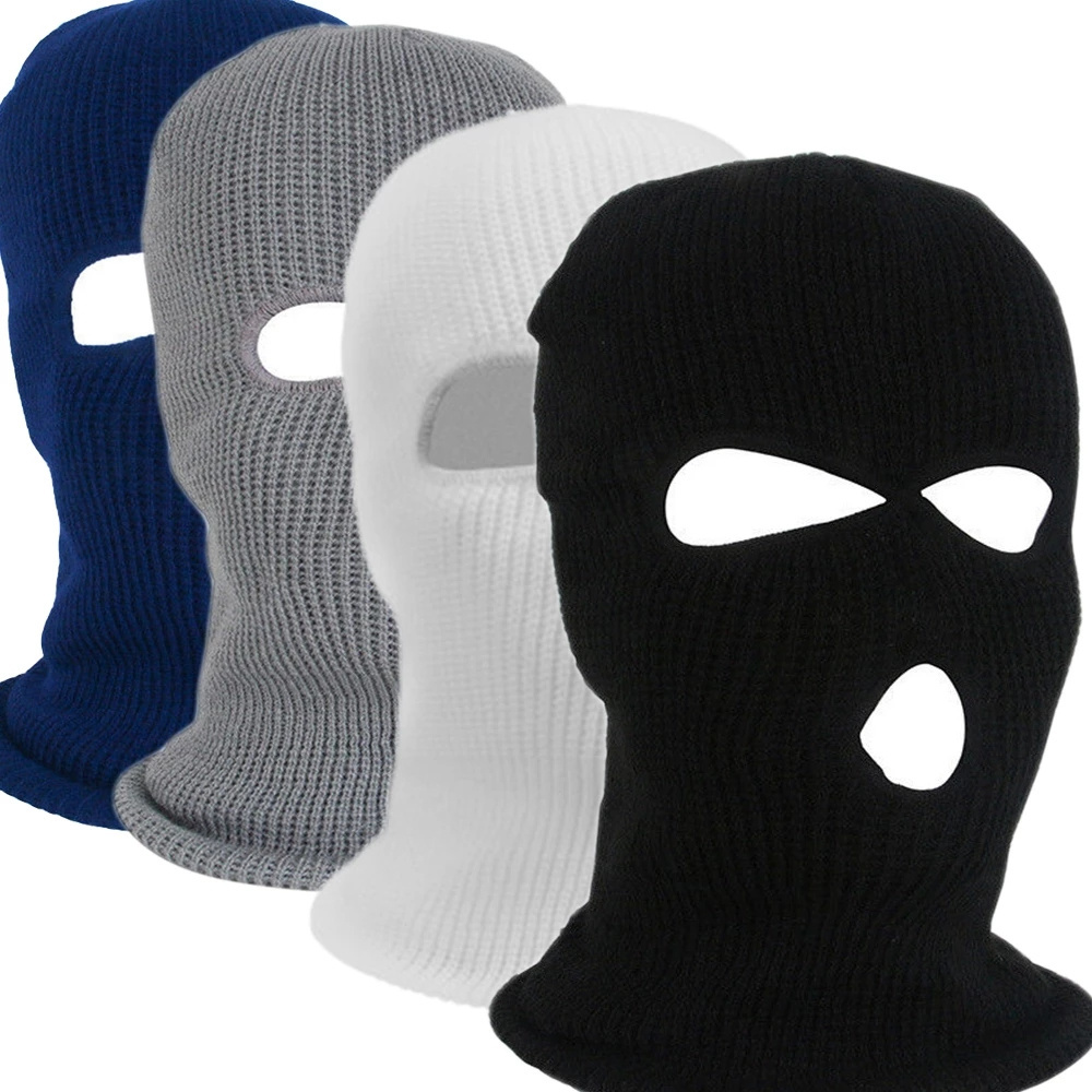 Knitted Full Face Cover 3-Hole Embroidery logo Ski Mask Winter Cap For Women Balaclava Face Mask