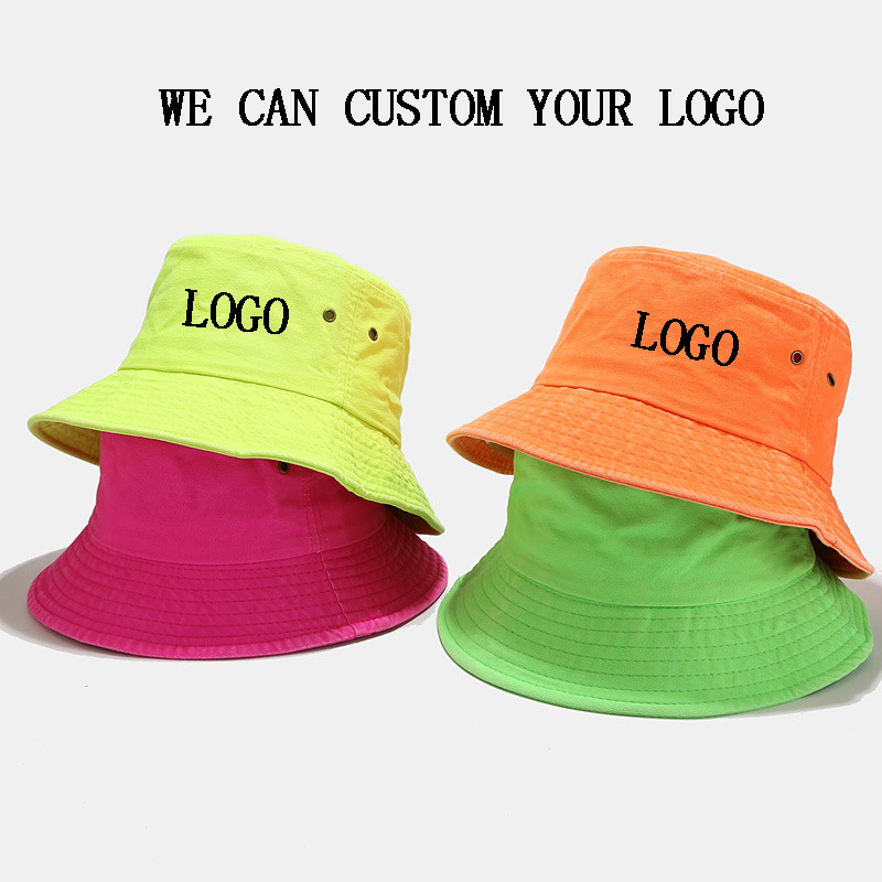 Cotton Neon Bucket Hats  Packable Fluorescent   Fishing Hunting Summer Travel Bucket Cap Hat