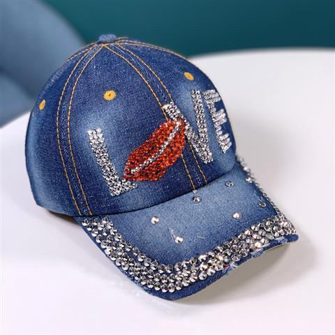 Women Distressed Denim Baseball Cap Rhinestone Jeans Bejeweled Crown Sparkle Bling Hat