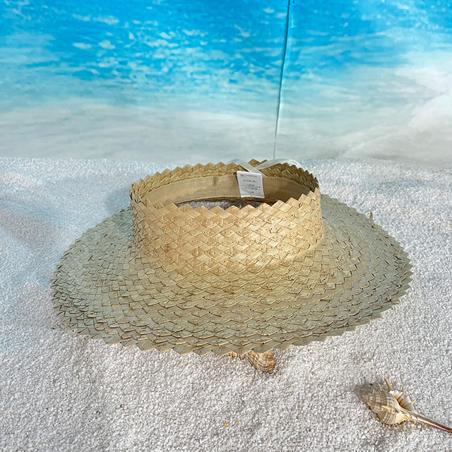 Summer Tropical Hawaii Honolulu Natural Seagrass Grass Natural Straw Open Top Straw Hat  Crownless Visor  Hat