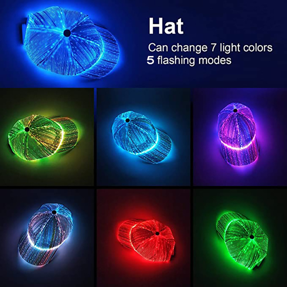 Fiber optic cap LED hat with 7 colors luminous glowing EDC baseball hats USB Charging light up caps party led christmas Hat