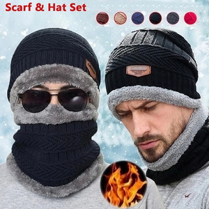 High Quality Winter Beanie Hat Scarf Set Warm Knit Hat Thick Fleece Lined Winter Cap Neck Warmer for Men Women