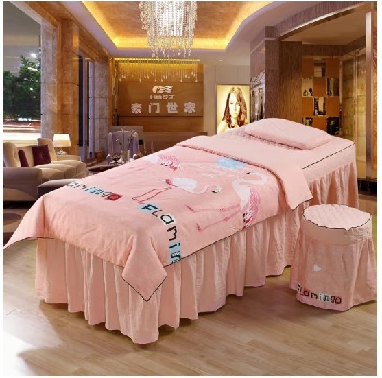 Luxury Super Soft 100% polyester Massage Bedspread SPA Bedding Set with Headrest Cover Hospital beauty bedspread