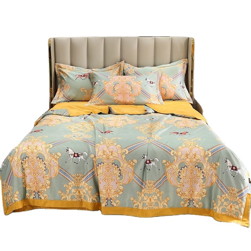 Amazon Hot Best Sell All Season Chinese Beautiful Cool Yellow Floral Printing Silk Summer Quilt