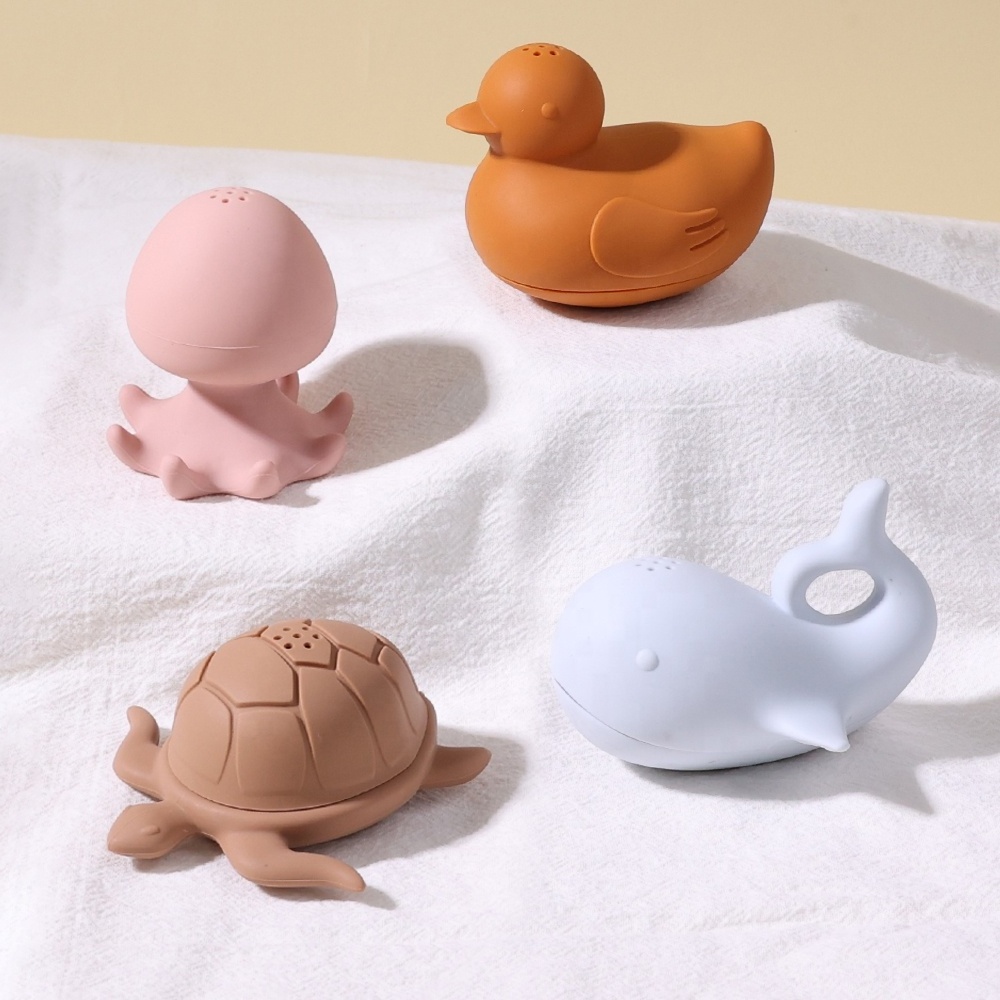 2024 Custom Logo Kids Floating Bath Silicon Tub Toy Eco-friendly Animal Silicone Rubber Duck Octopus Baby Bath Spray Water Toys