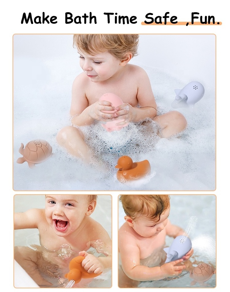 2024 Custom Logo Kids Floating Bath Silicon Tub Toy Eco-friendly Animal Silicone Rubber Duck Octopus Baby Bath Spray Water Toys