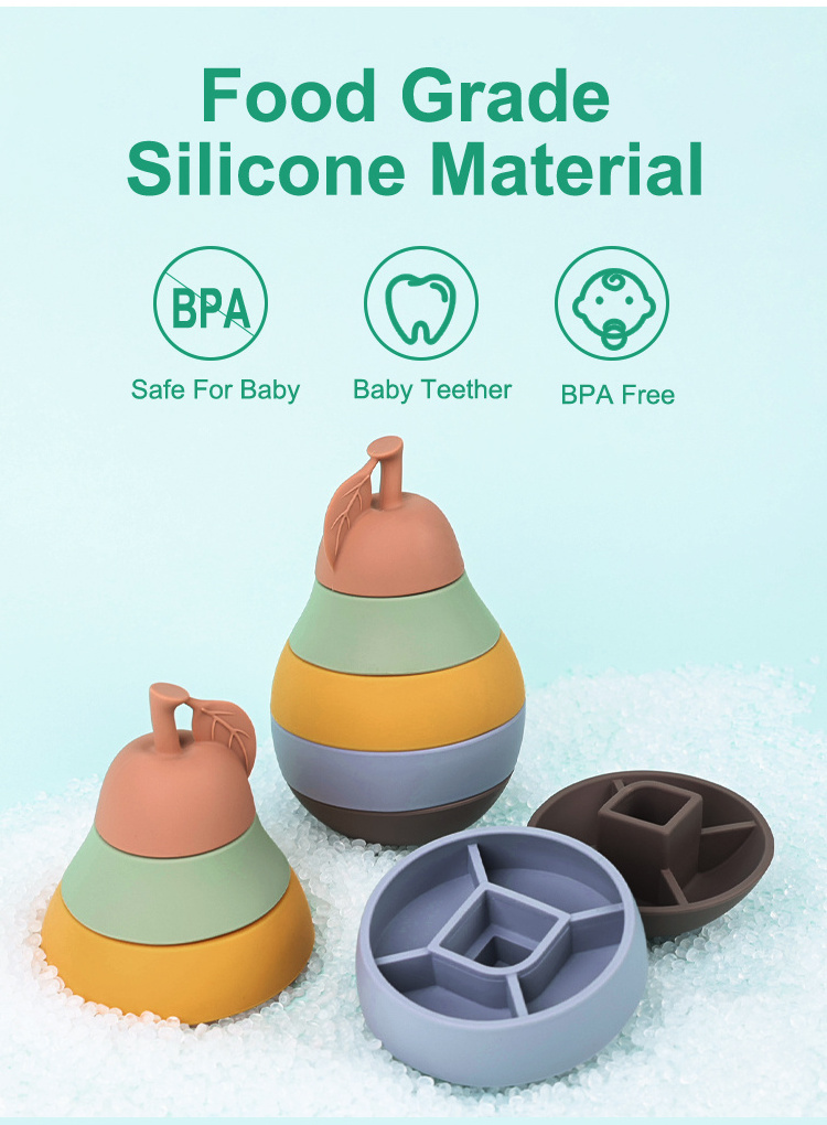 Custom Baby Gift Bpa Free Toddlers Kids Educational Learning Toy Baby Nesting Toys Pear Silicone Stacking Sensory Toys For Baby