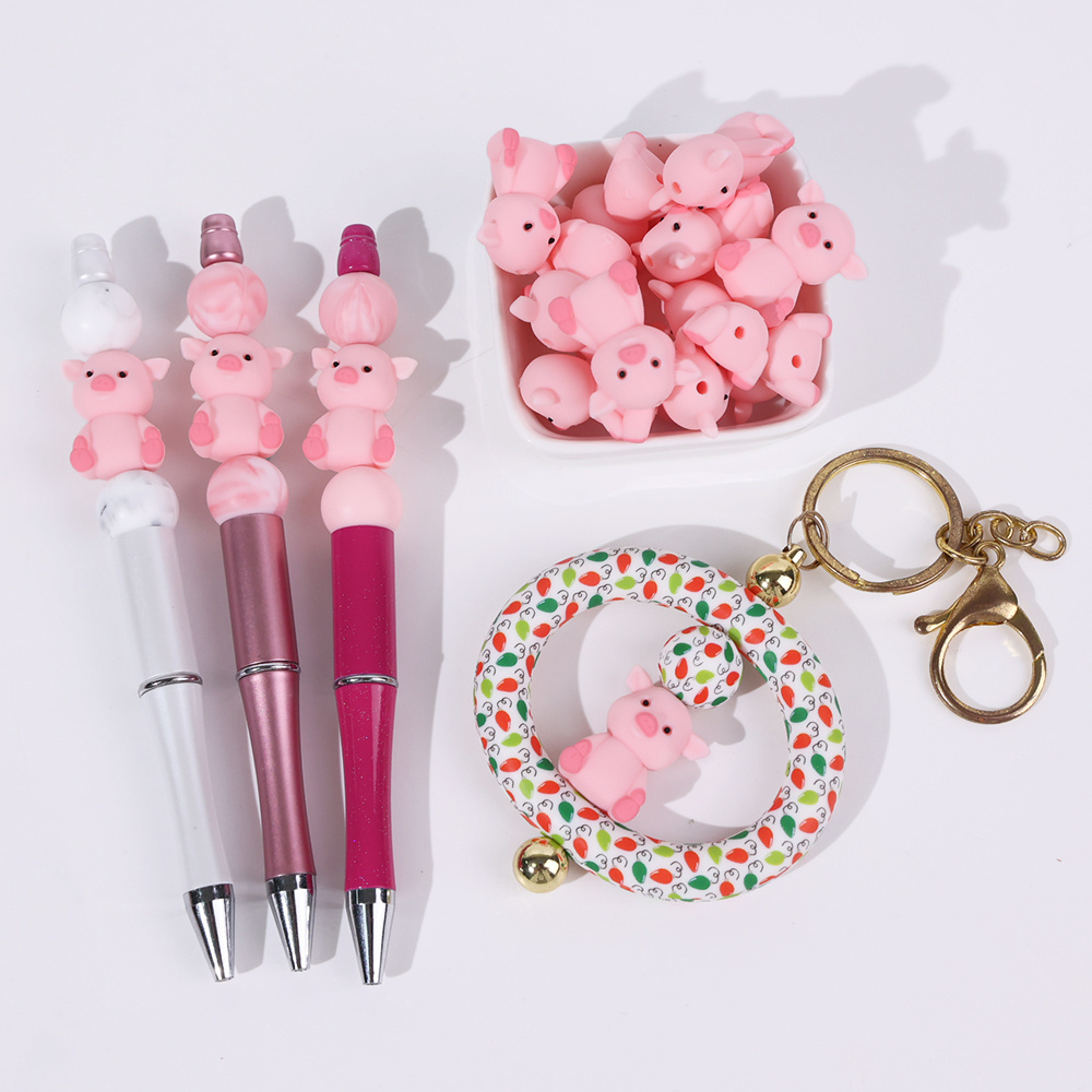 Custom Wristlet Keychain Bracelet 3d Pig Animal New Focal Silicone Beads Bpa Free Focal Beads Silicone For Pen Making