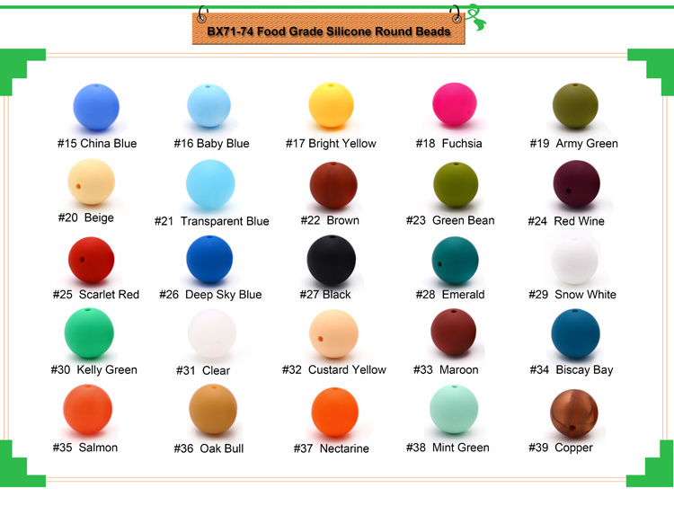 Custom Wholesale 9mm 12mm 15mm 19mm Food Grade BPA Free Baby Chew Teether Silicone Beads