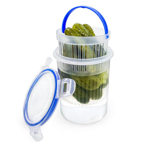 hot selling plastic flip jar with leak proof and lock it lid pickle container with strainer pickle jar