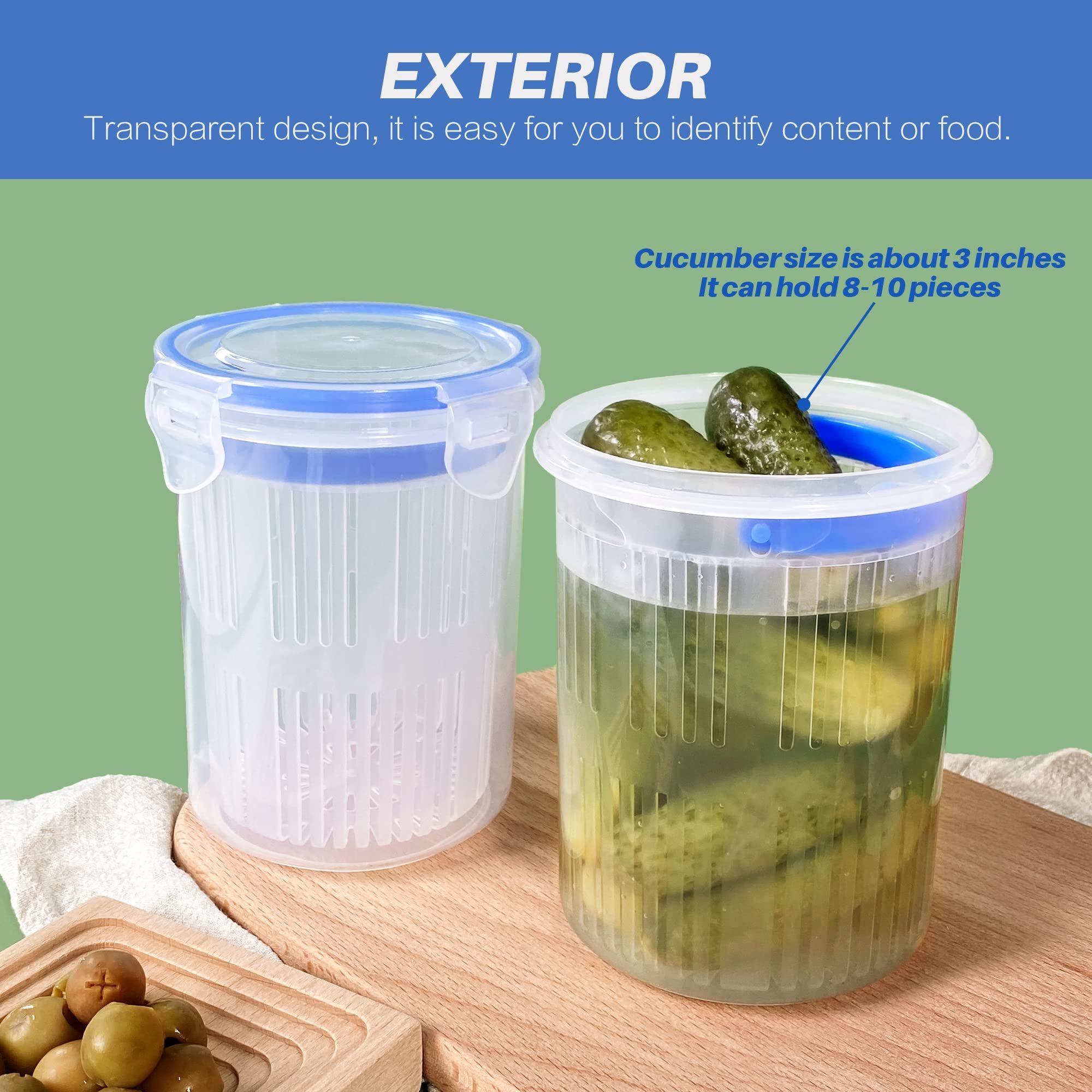 hot selling plastic flip jar with leak proof and lock it lid pickle container with strainer pickle jar