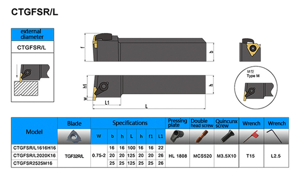 1pcs STGFR1212H16 STGFL2020K16 CTGFR2525M16 CNC tool turning TGF32R/ L insert external groove cutting boring bar tool holder