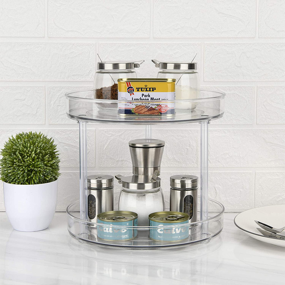 2 Tier Lazy Susan Turntable Spice Rack Organizer for Kitchen Cabinet,Tiered Tray Decorative Trays Organizer for Pantry