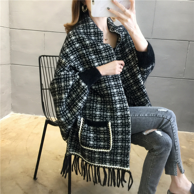 2021 New High Quality Fashion Cape With Sleeves Autumn Winter Shawl Thickened Warm Scarf  Women