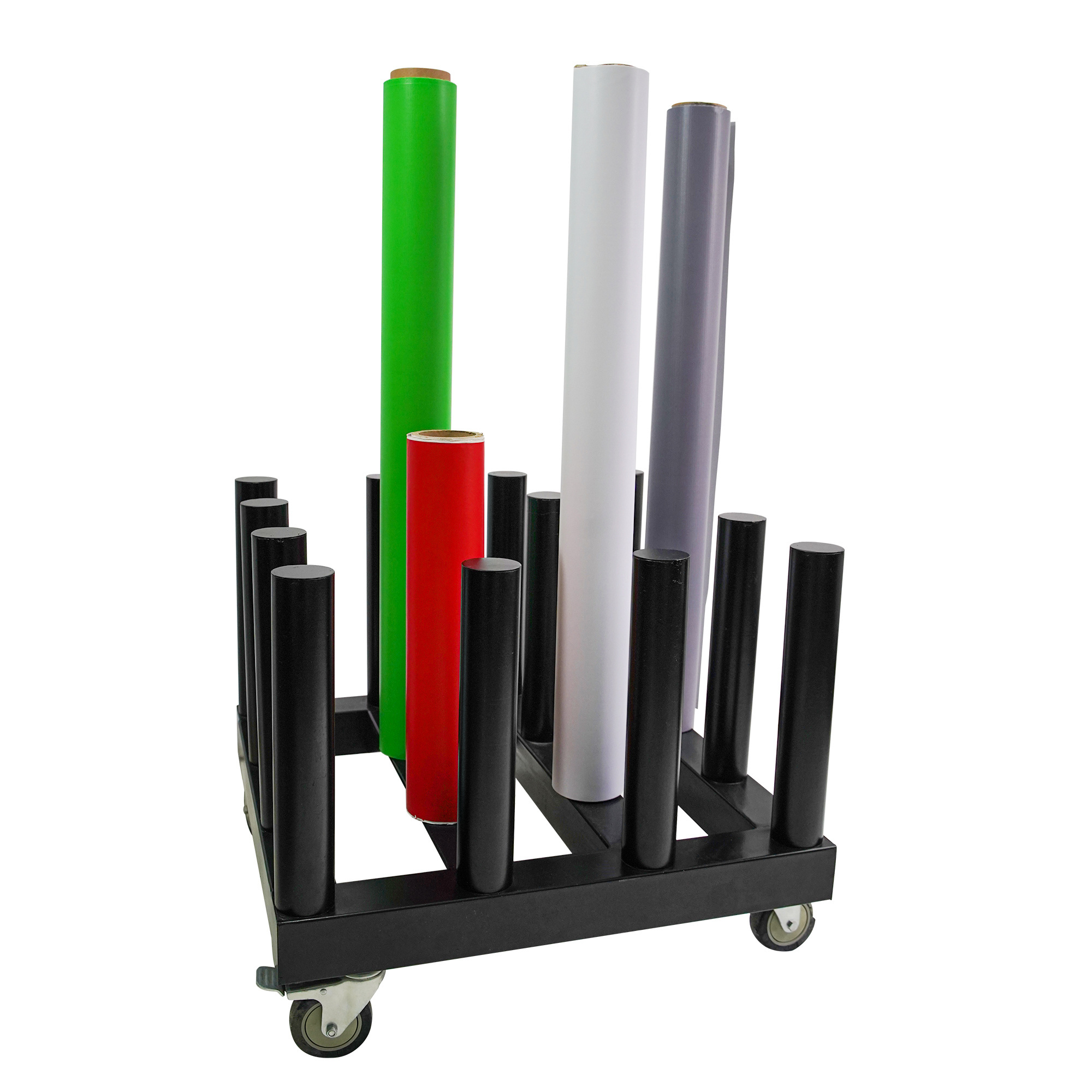 Vinyl flex banner material Rolling cart roller hold rack storage display stand