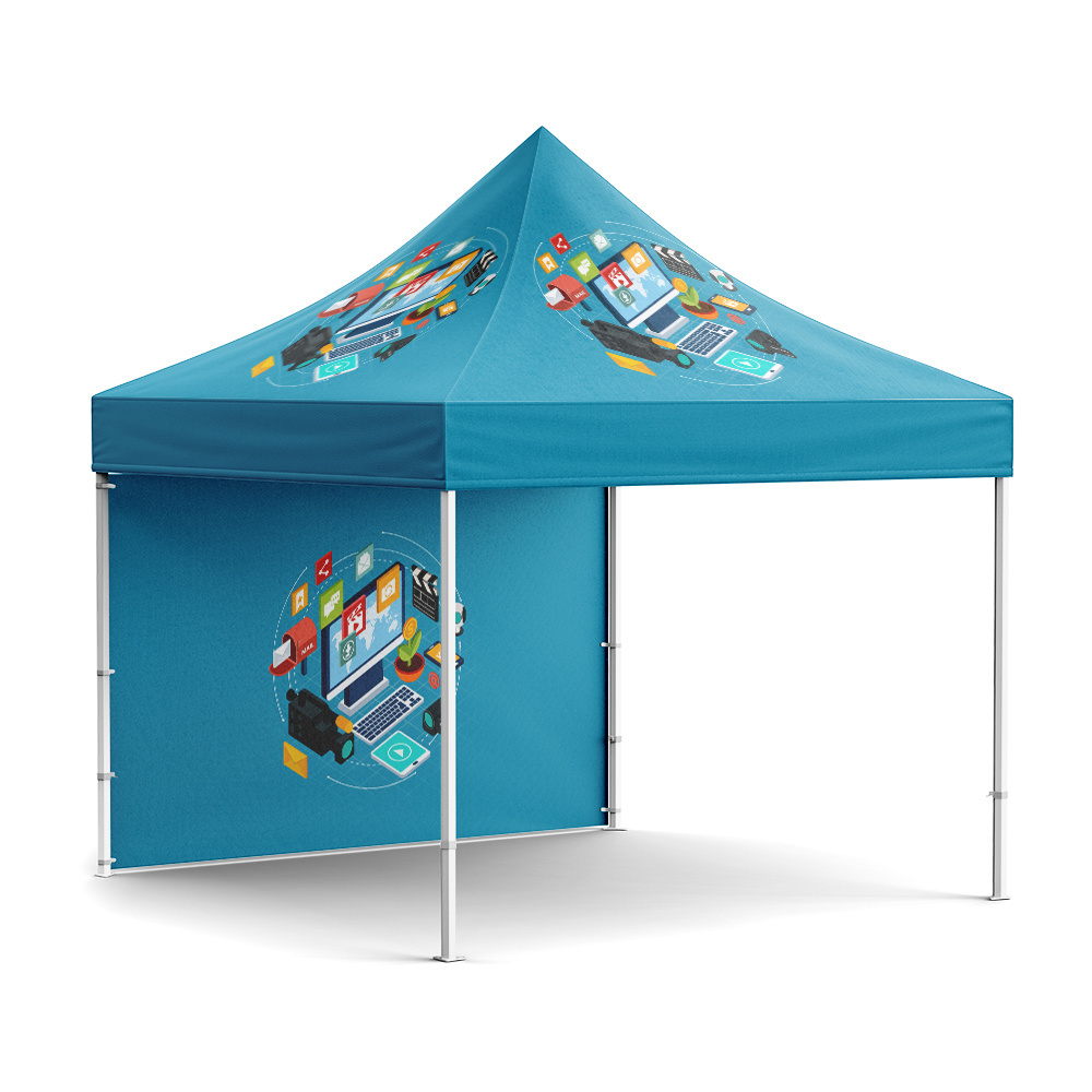 tent aluminium frame 50mm canopy half wall custom printed tente with banner