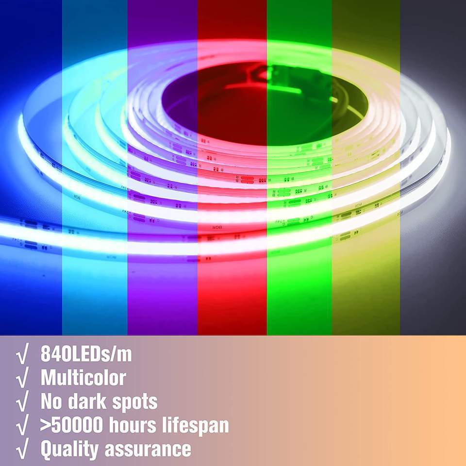 Banqcn 840 led RGB cob strip lights 10mm 15w 24V APP and Remote Control holiday light Smart strip lights