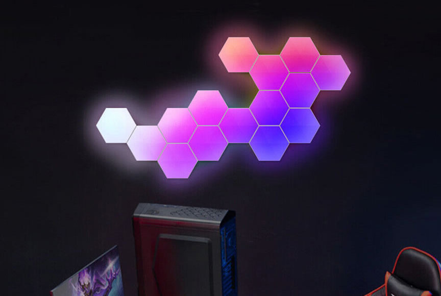 Banqcn DIY RGB LED Modular Hexagon Wall Light with Smart USB-Power Remote/App Control Colorful Assembled USB-Power  for Bedroom