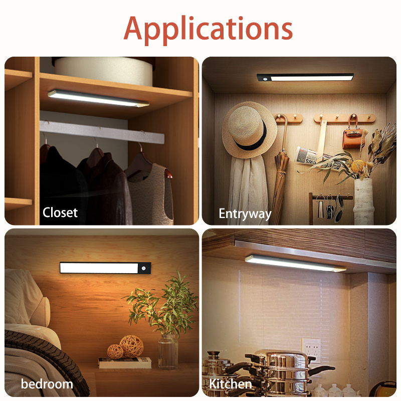 Banqcn Rechargeable Motion Sensor Light Bed Lamp LED Under Cabinet Night Light For Closet Stairs Kitchen