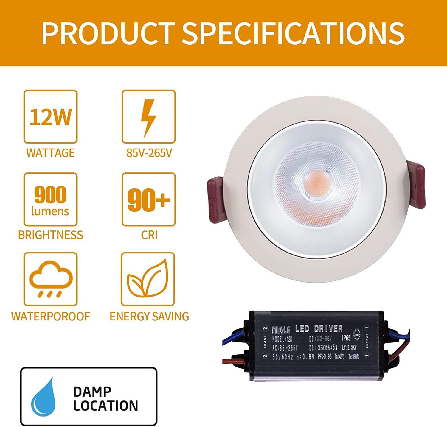 Banqcn Smart LED Spot Downlight, 3000K Warm White CRI 90+ 900Lm COB Recessed Ceiling Light with Driver