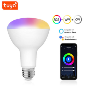 Banqcn Alexa and Google Assistant Smart Wifi LED Bulb E26 RGBW Dimmable  Smart Works BR30 800lm 9W 120/240V Aluminum Color Box