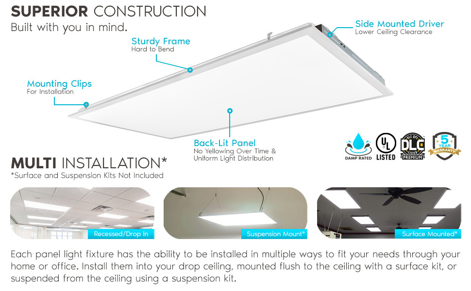 Banqcn 2x4 FT LED Light Panel 50W, Color Temperature Selectable 3000K 4000K 5000K Dimmable Drop Ceiling Lights