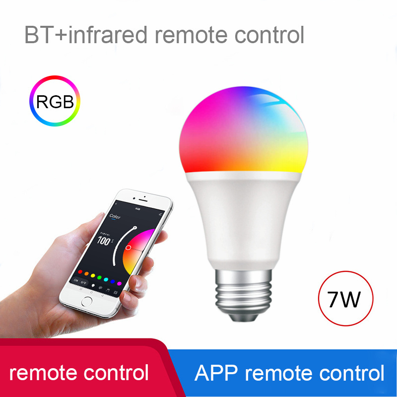 Banqcn LED Color Changing smart home Light Bulb with APP BT and 24Keys Infrared Remote Control rgb Smart Remote Light bulb 7W