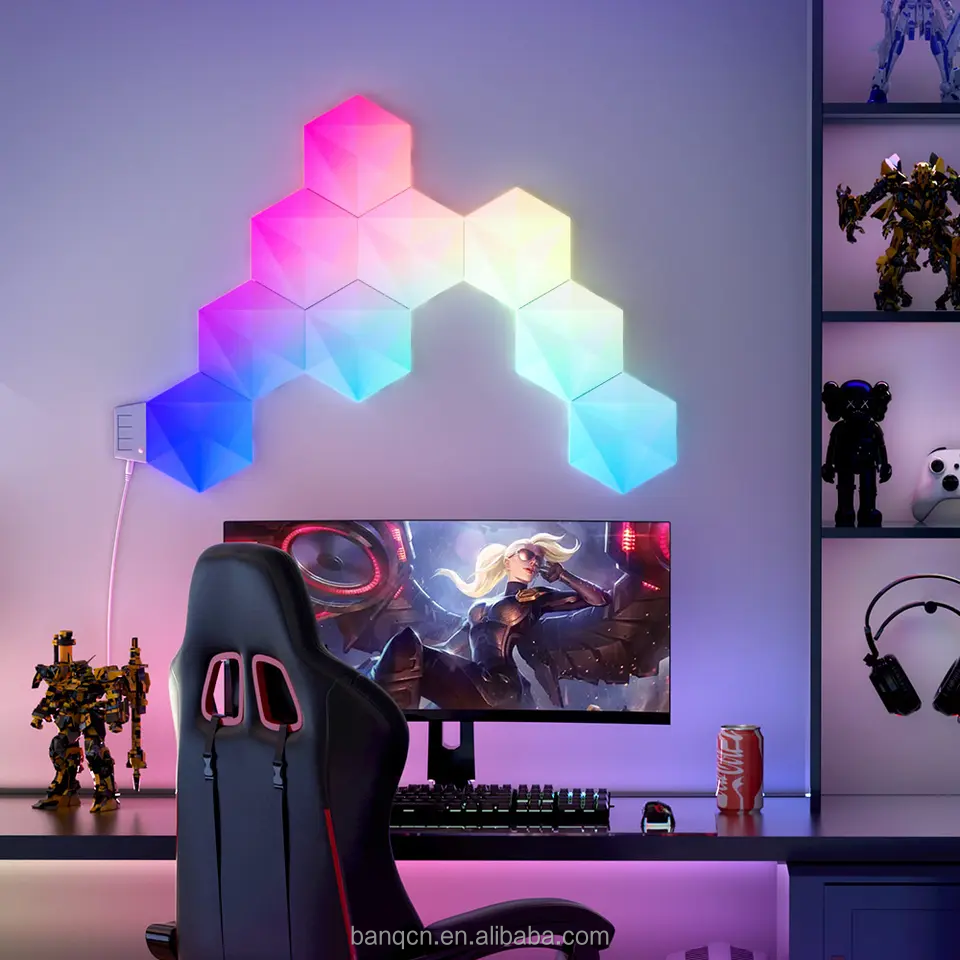 Banqcn NEW 2024 OEM ODM Rgbic Light Led Hexagonal Lamps Modular DIY Creative Gaming Decoration Wall Lamp Led Night Light