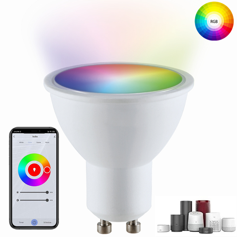 Banqcn smart wifi light bulb GU10 MR16 16 million colors app control brightness dimmable 80% energy saving spot light