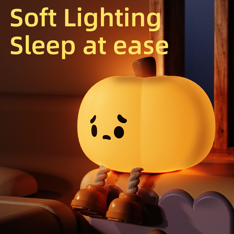 Banqcn modern kids room livingroom bedroom decor lamp led table pumpkin lamp silicone led baby night light 500mah battery