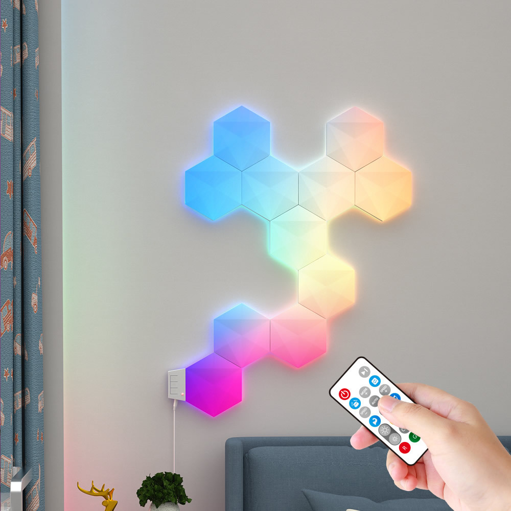 Banqcn Hexagon LED Lights Premium Set 6 PCS Remote Control Touch Sensitivity RGB Aesthetic Room Decor for Gaming Living Room