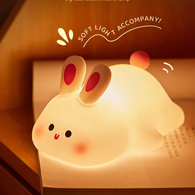 Banqcn NEW Cute Silicone Big Face Rabbit  Light clap that bright Time Function Three gear brightness Night Light