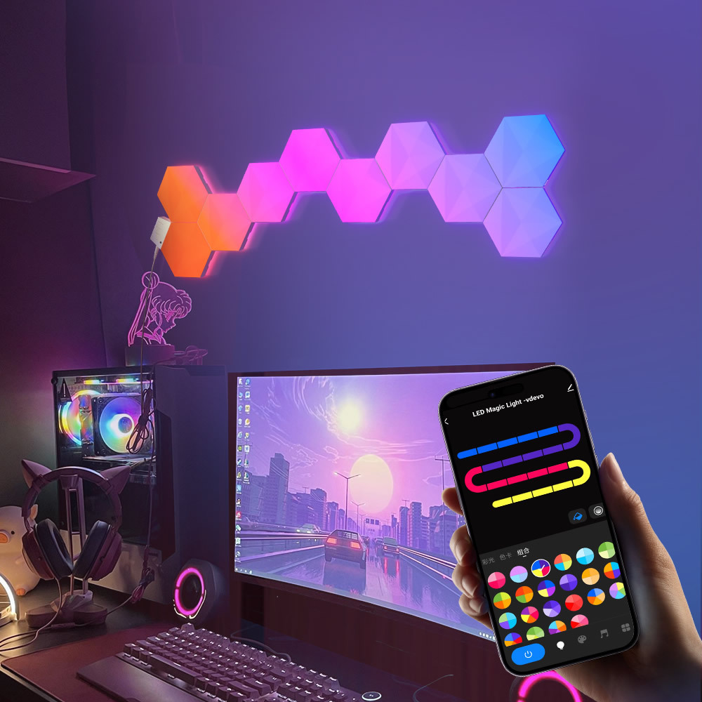 Banqcn Hexagon LED Lights Premium Set 6 PCS Remote Control Touch Sensitivity RGB Aesthetic Room Decor for Gaming Living Room