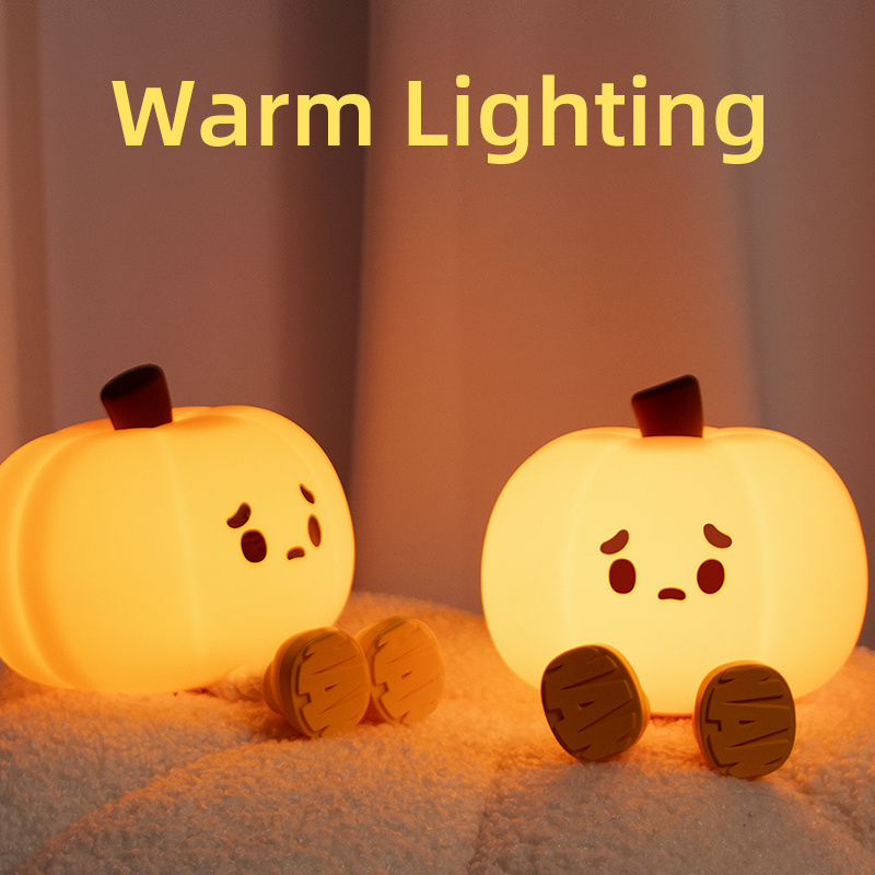 Banqcn kids festival cute small lantern pumpkin silicone night light battery operated atmosphere dimming lamp