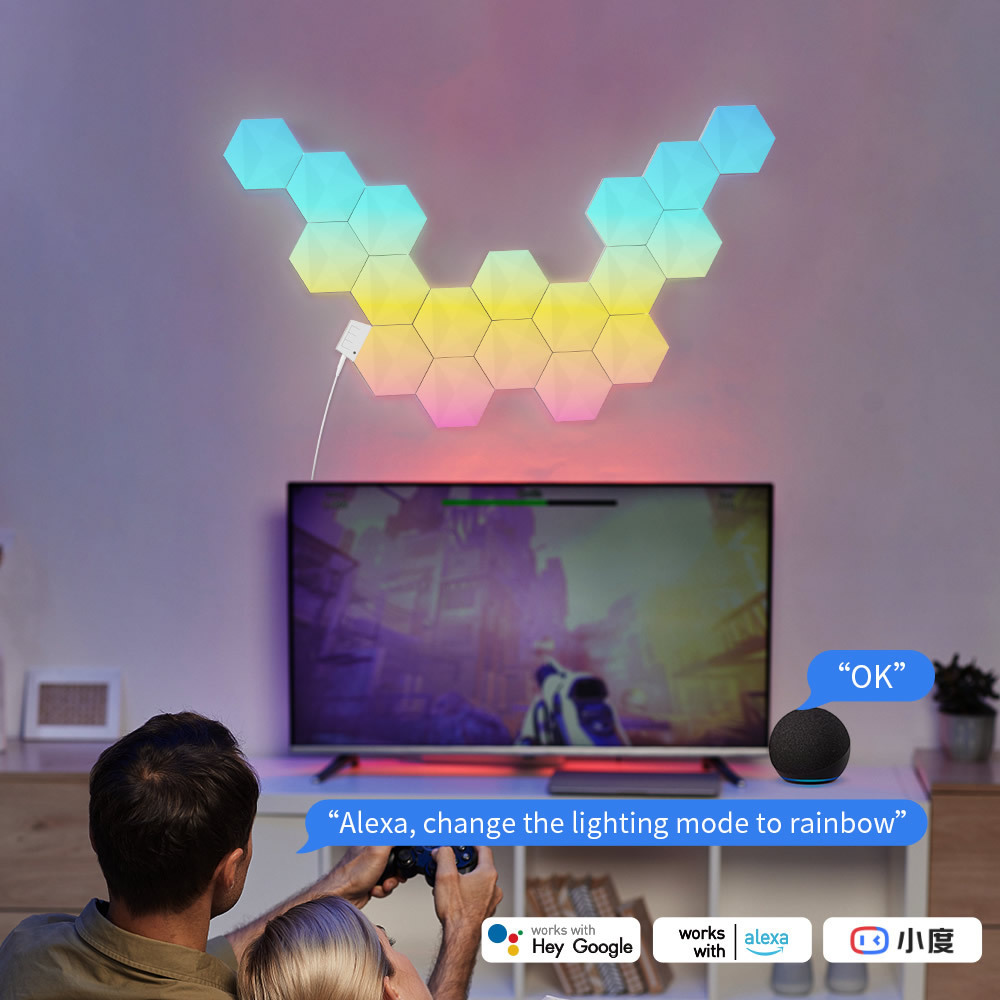 Banqcn Gaming Room Bedroom Living Room RGB Smart APP Remote Control Music Sync Hexagon Lights Led Wall Decor