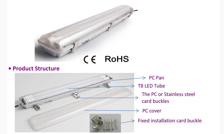 Banqcn T8 Tube inside led tri-proof light with 2ft 4ft 5ft IP65 Waterproof LED Tir Proof Light Lamp Fixture 85LM/W